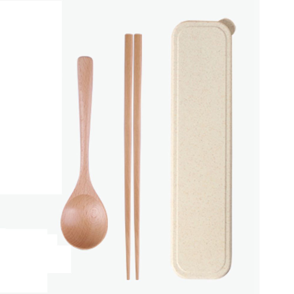 Convenient Travel Reusable Wooden Portable With Box Spoon Dinnerware Cutlery Set Chopsticks