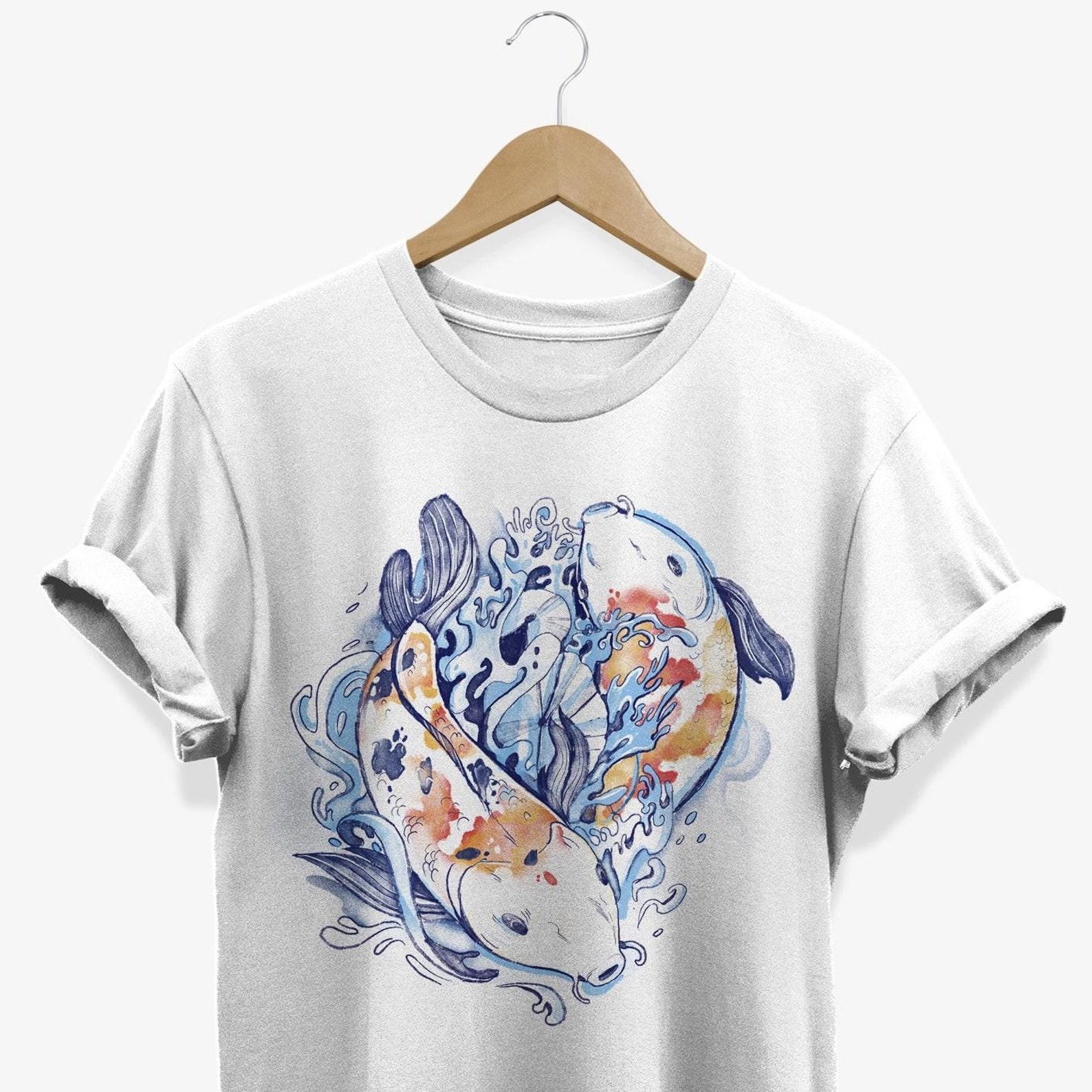 Watercolor Koi Fish T-shirt: Vintage Japanese Graphic Tee 3XL
