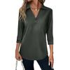Women's Fashion Casual Lapel Short 3/4 Sleeve Solid Color Shirt Women's V-Neck Button Tops