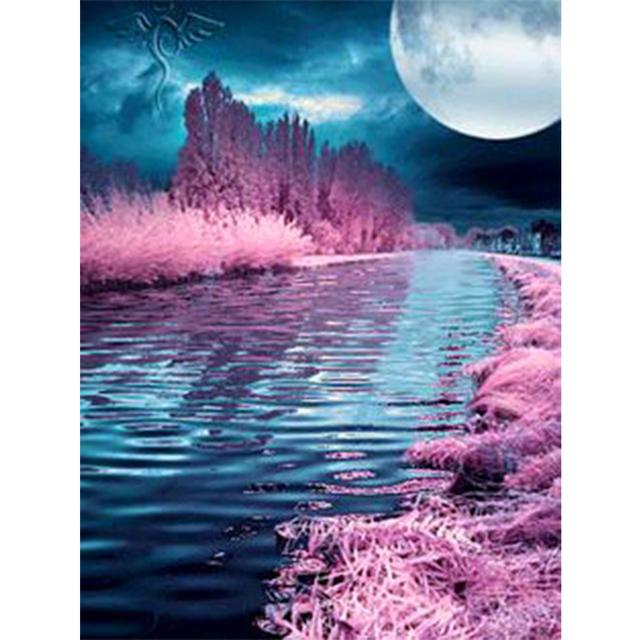 DIY 5D Diamond Painting Landscape Full Moon Cross Stitch Kit Rhinestone Diamond Embroidery Mosaic Art Home Decoration Picture
