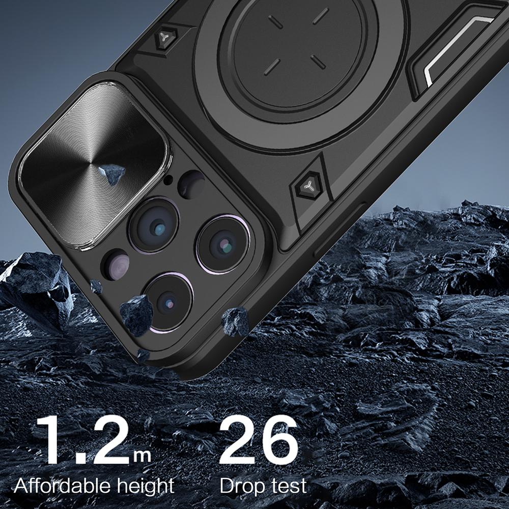 For iPhone 11 Pro Rotatable Kickstand Protective Cover PC+TPU Phone Case with Slide Camera Lid