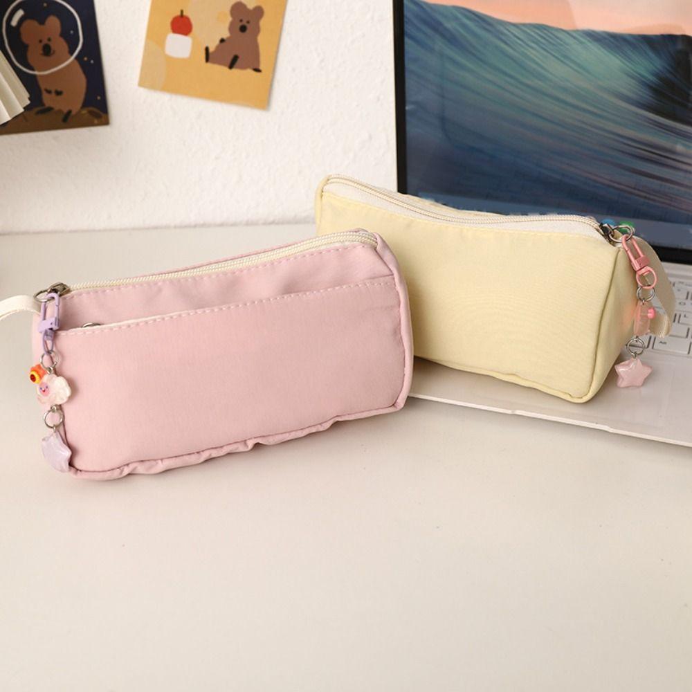 Solid Color Pen Bag Double Layers Pen Pouch High Quality Stationery Bag School Office