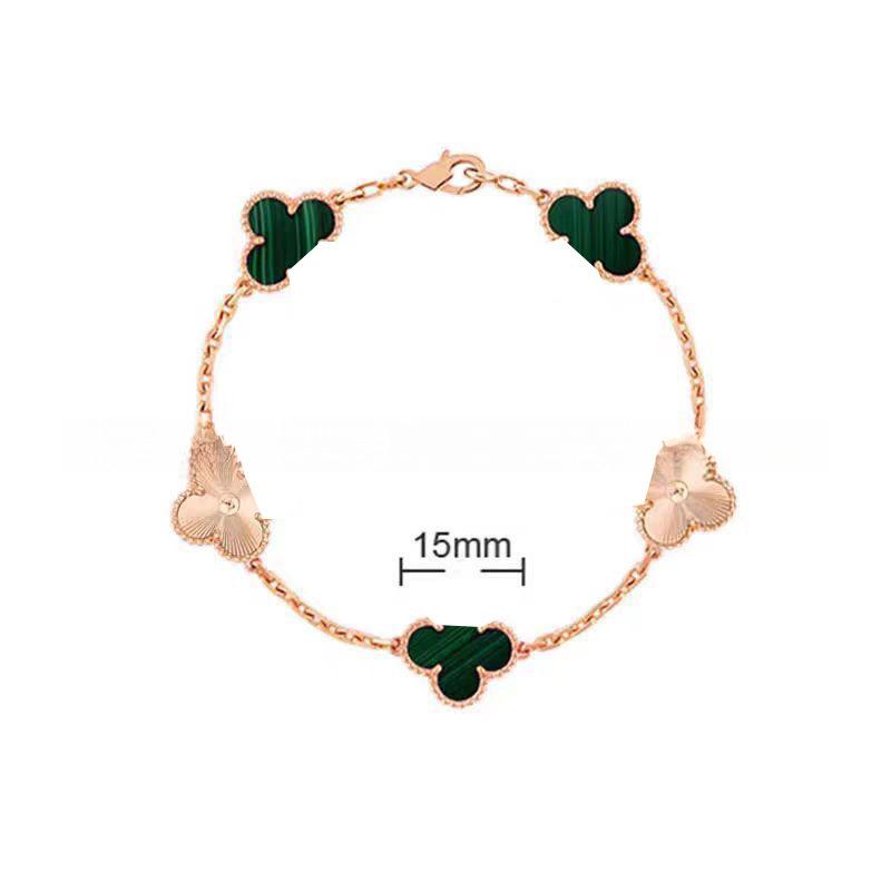 15MMHigh-quality Four-leaf Clover Five-flower Bracelet for Women 18k Natural White Mother-of-pearl and Red Chalcedony Bracelet