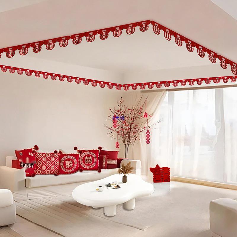 Wedding Room Decoration Set: Double Happiness Ceiling and Groom's Arrangement