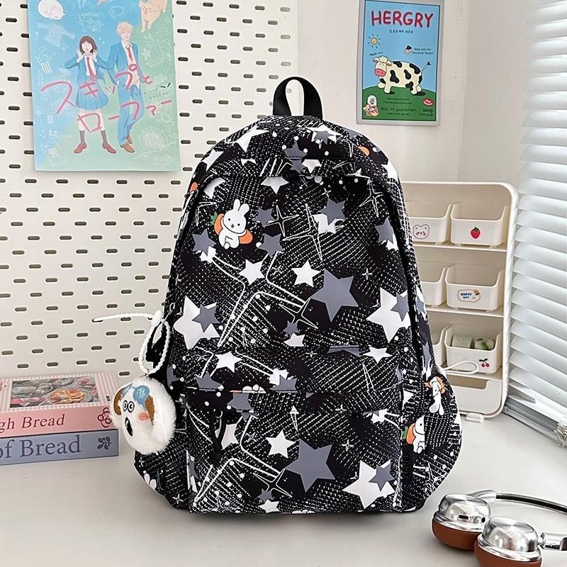 Star Cute Rabbit Carrot Pattern Student Casual Backpack With Pendant Plush