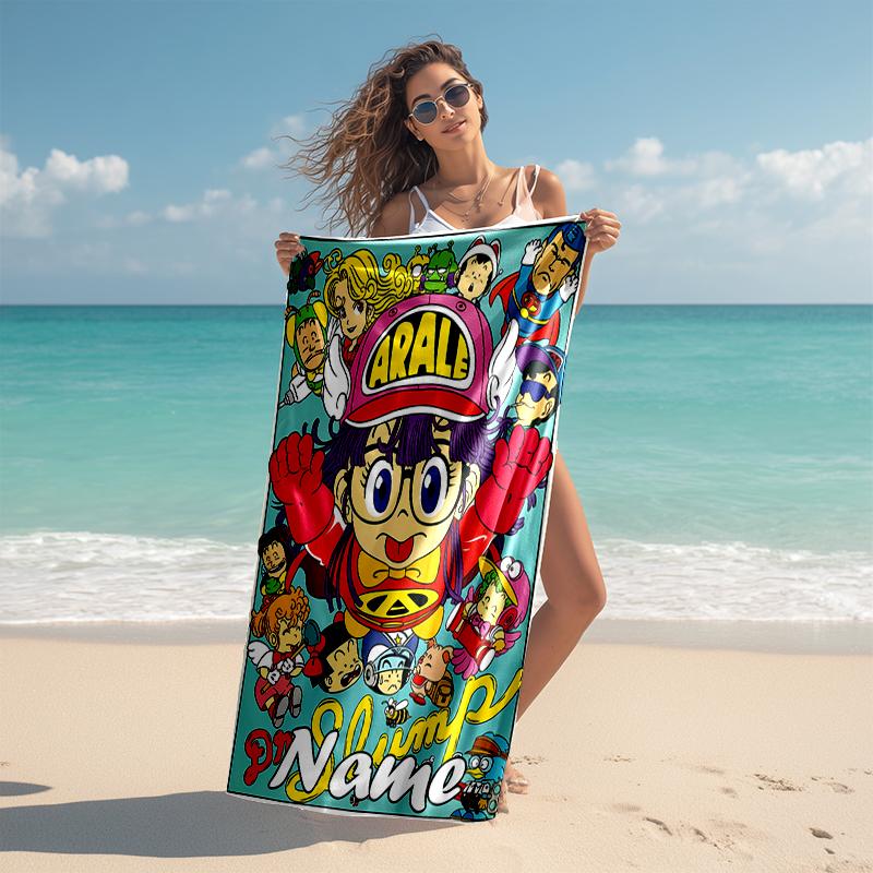 Personalized customized proof beach towel with Arale Norimaki  pattern - soft, absorbent, quick-drying, perfect swimming, camping&bathing