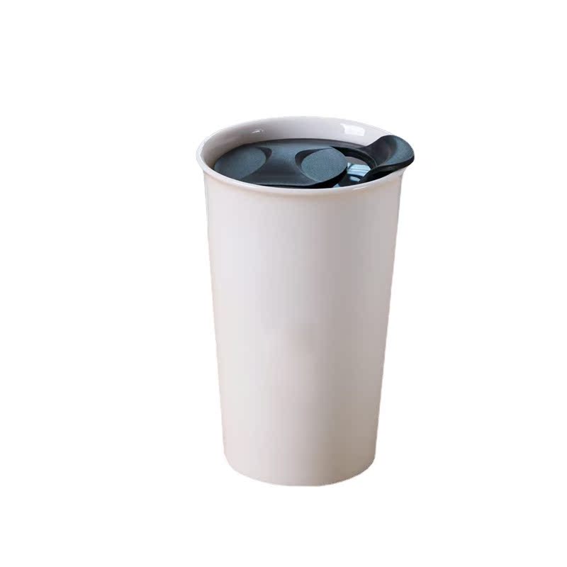 Creative Push Cover Double Layer Ceramic Mug Double Layer Office Water Cup Ceramic Insulated Handy Cup Gift White Porcelain