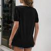 Loose Casual V-Neck Pullover Short Sleeve T-Shirt, Pure Bubble Sleeve Shirt Top, Women
