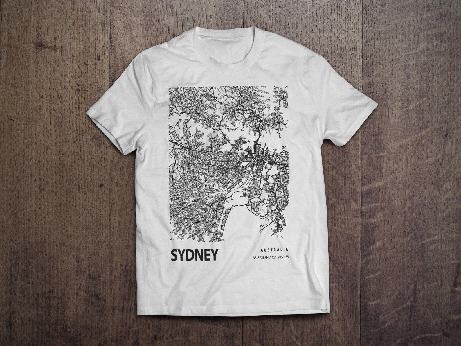 Sydney Australia Blueprint City Map Coordinates / Heavyweight cotton unisex T shirt with print tee top L