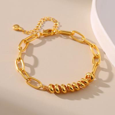 Gold Plated Paperclip Chain With Spacer Coil Bead Bracelet