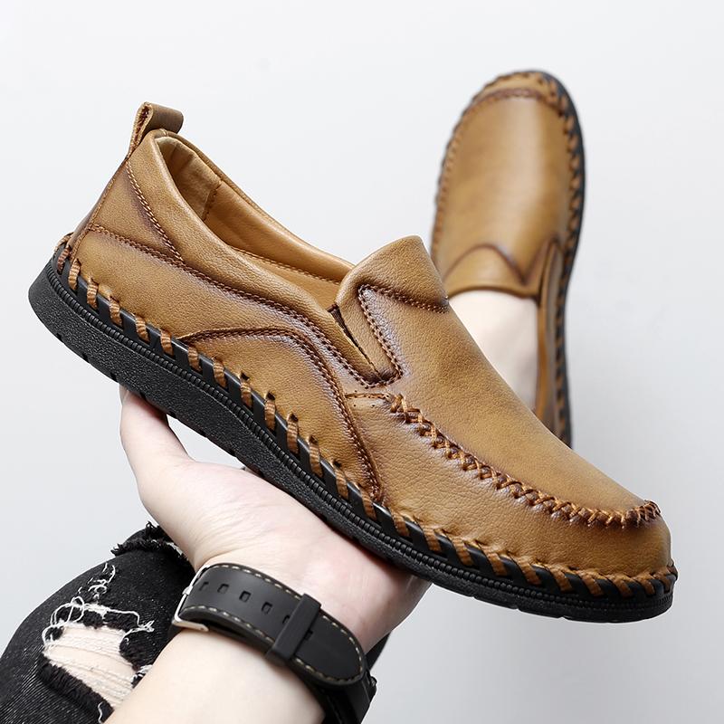 Men Brown Slip on Moccasins Hiking Shoes Black Flats Driving Shoes Blue Handmade Casual Wide Head Shoes Plus Size
