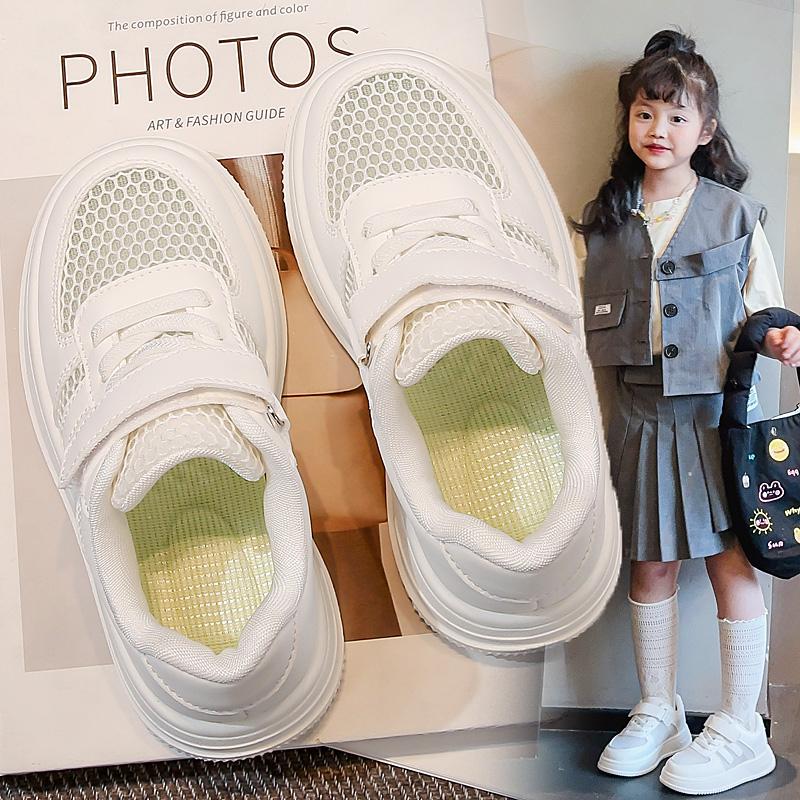 

Students School White Shoes Trendy Hook&loop Kids Casual Shoes Mesh Breathable 2025 New Children Flat Shoes Soft Comfortable 26 белый