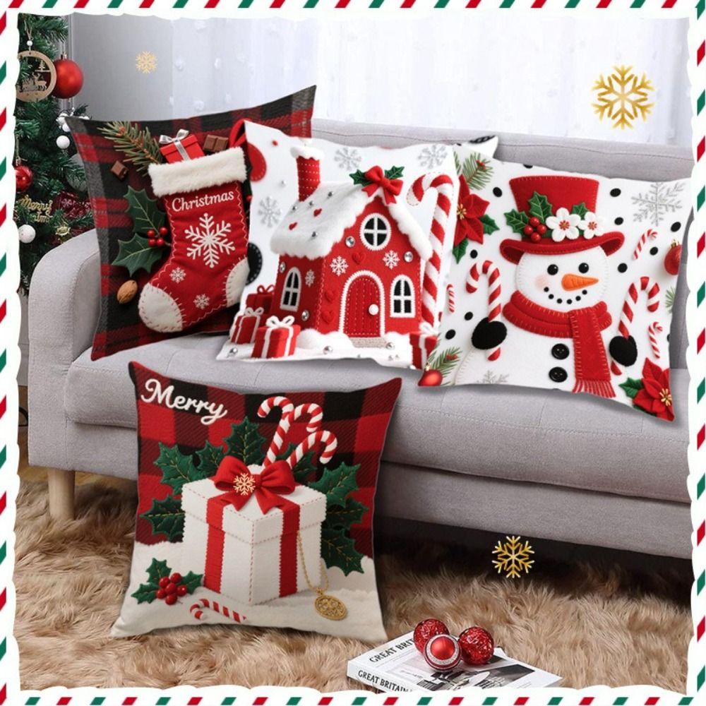 Christmas Tree Pattern Christmas Cushion Cover Plush Throw Pillow Cover Holiday Decor