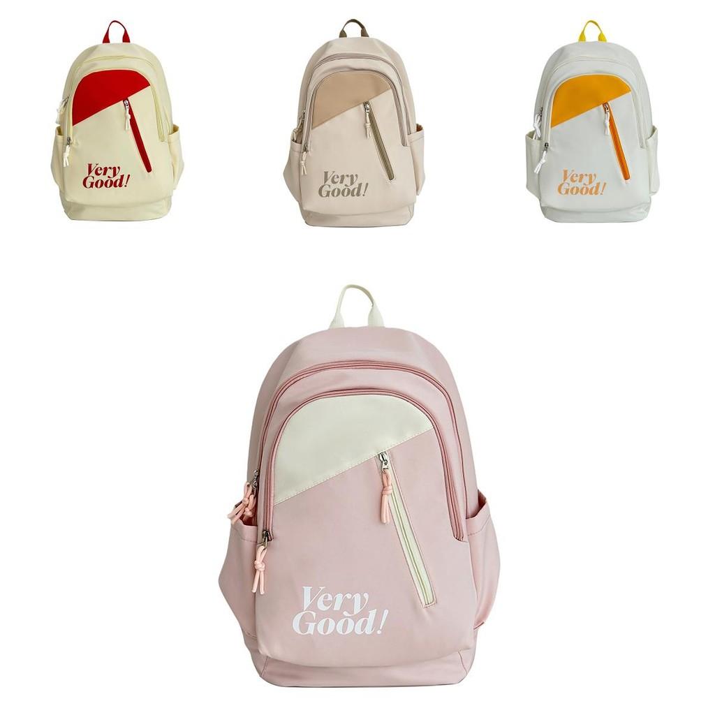 Nylon Student Backpack For College Girls With Letter Print Design And Cushion Straps For School Use