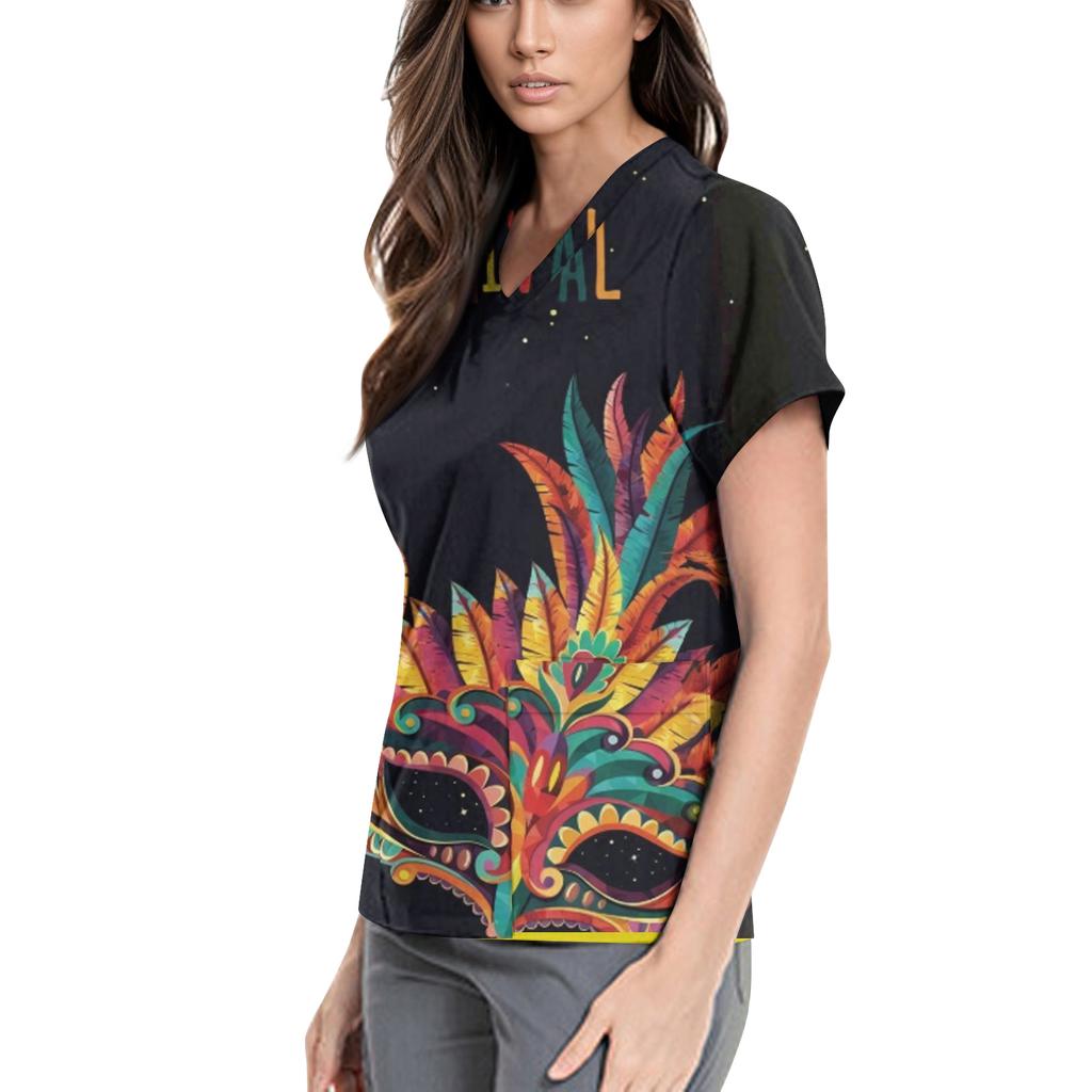 Women's  Carnival Themed Outfit Party Mask Pattern Caregiver Top