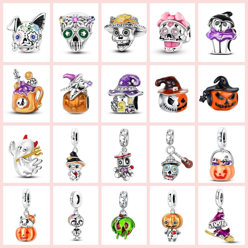 Fête d'Halloween Cuivre Lumineux Squelette Fantôme Citrouille Sorcière Magique Breloque Perle Pendentif DIY Bracelets Festival Bijoux Cadeau