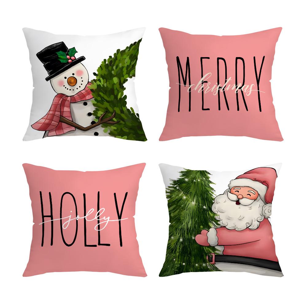 New Pink Christmas Santa Claus Digital Printed Cushion Pillowcase Holiday Decorative Pillowcase