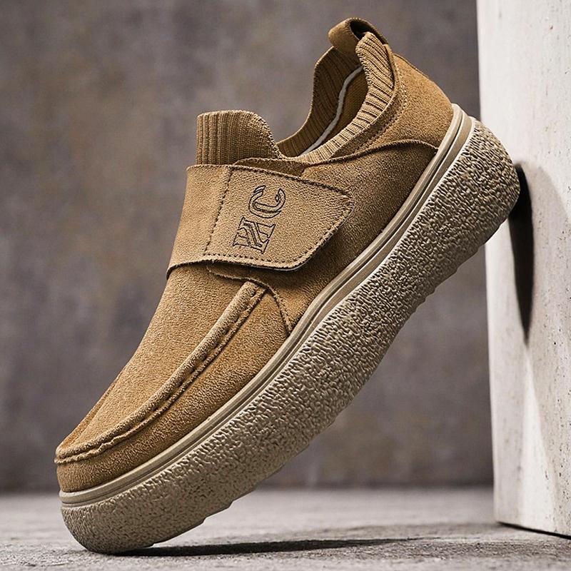

Новая Модная Платформа Замша Кожа Мужские Повседневные Туфли Высокое Качество Мужские Толстая Подошва Уличная Мода Спортивные Ходячие Туфли на Платформе 39 коричневый