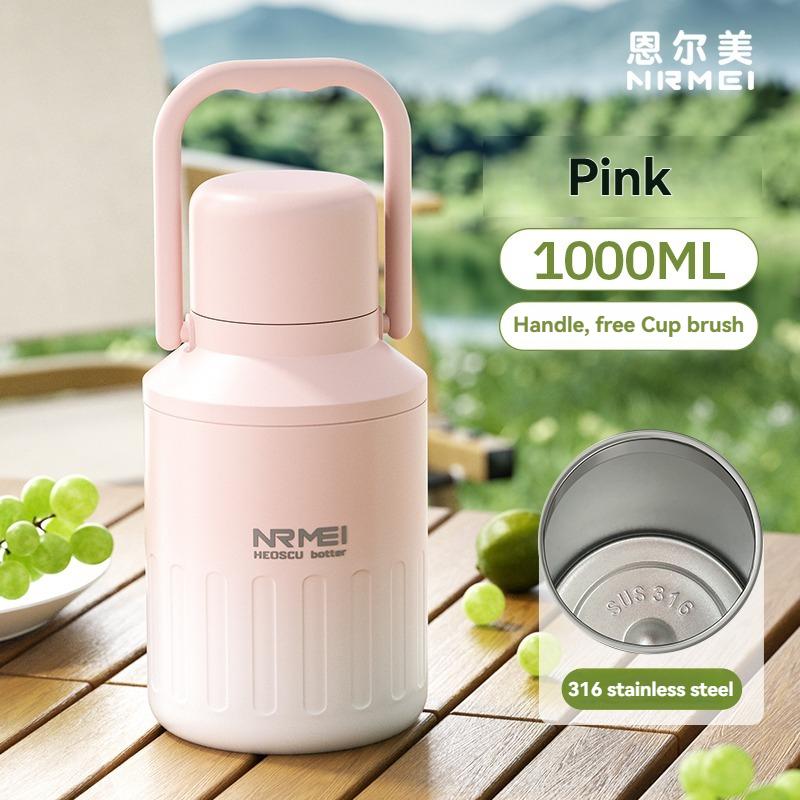 Stainless Steel Thermal Bottle Cold and Heat Stainless Steel Vacuum Flask Campping Travel Cup with Handle 1000ml