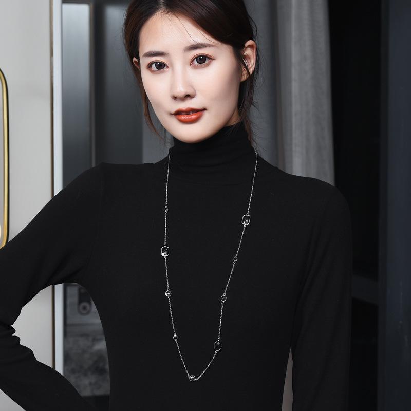 Geometric Crystal Long Sweater Chain Necklace for Women Metal Chain Necklace Fashion Jewelry Gift