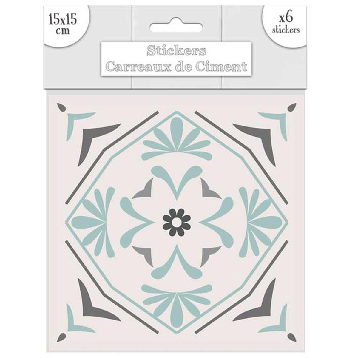

Les Trésors De Lily [Q7651] - Set of 6 Green Cement Tiles Stickers - 15x15 Cm