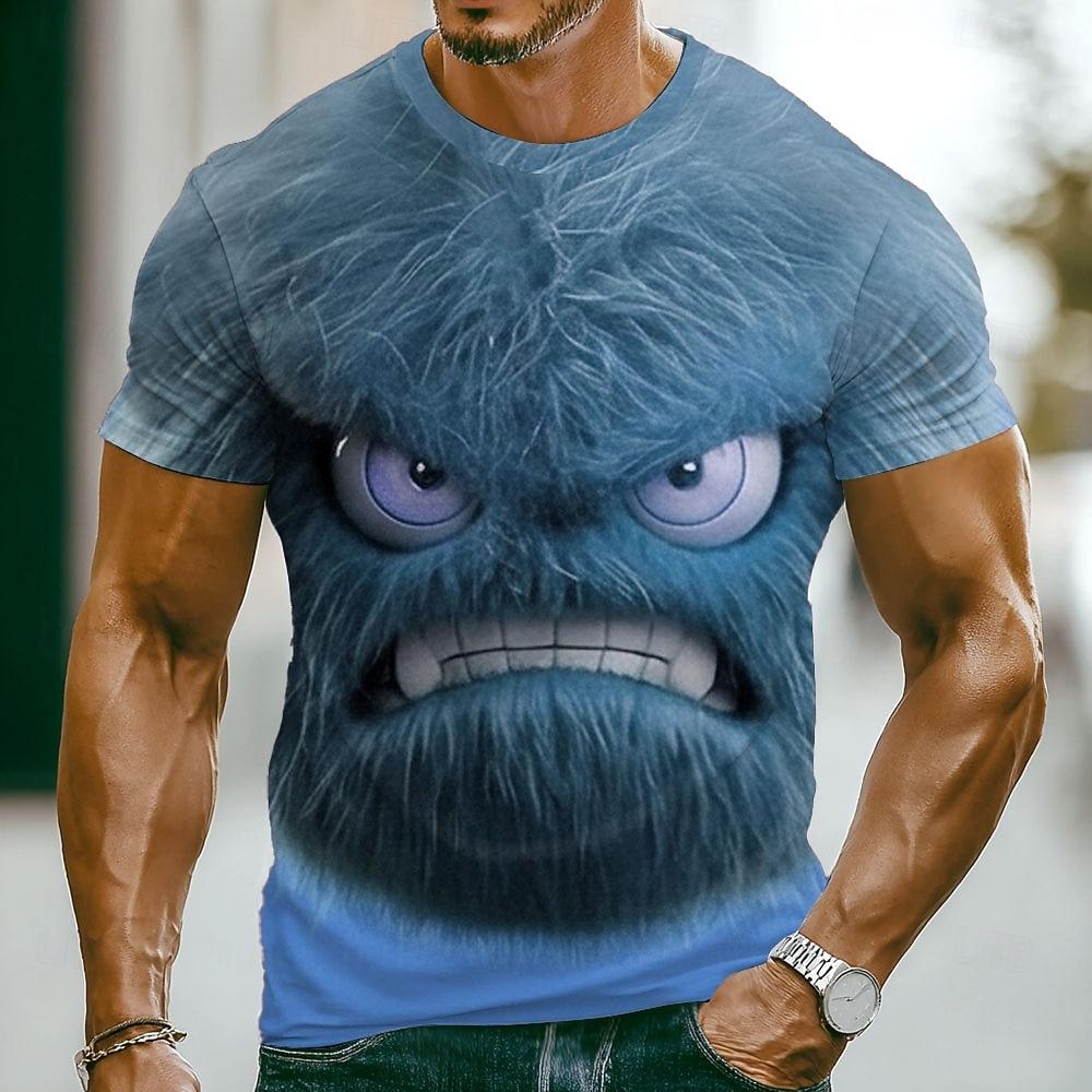 Men's Funny Emotes T Shirt Short Sleeve T shirt 3D Print Crew Neck Shirt Fashion Exaggerated Casual Daily Street Blue Red Light Purple