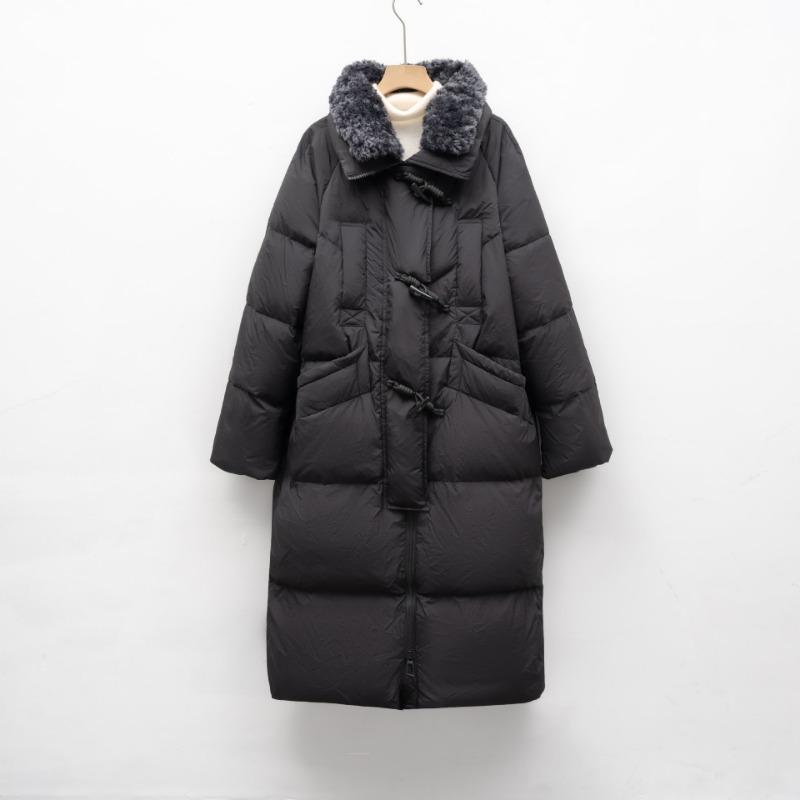 White Duck Down Long Down Jacket Women's Winter New Simple Fur Collar Thickened Loose Knee Coat Tide
