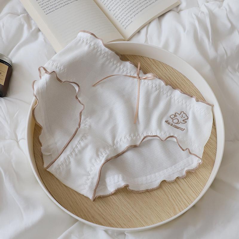 

Мягкие хлопковые дышащие розовые трусики Cream Bear Girl - японский стиль One Size кремовый/белый