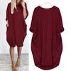 Fashion Lady Casual Solid Color Loose Round Neck Half Sleeve Pullover Midi