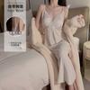 Women's Velvet Lace Butterfly Padded Deep V Long Sleep Dress with Robe Set