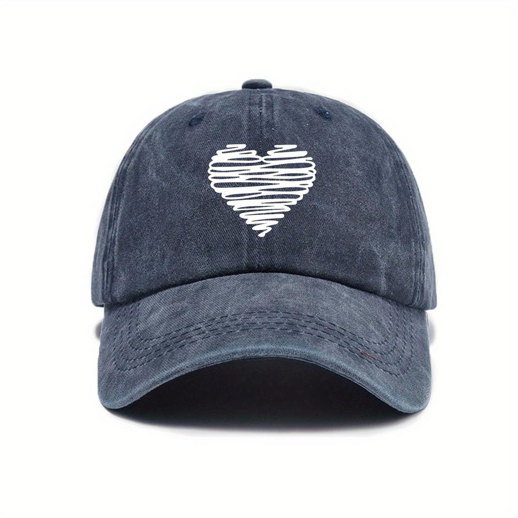 Retro Baseballkappe für Männer und Frauen, weißer Herzaufdruck, lässiger urbaner Stil, Must-Have für Frühling und Sommer