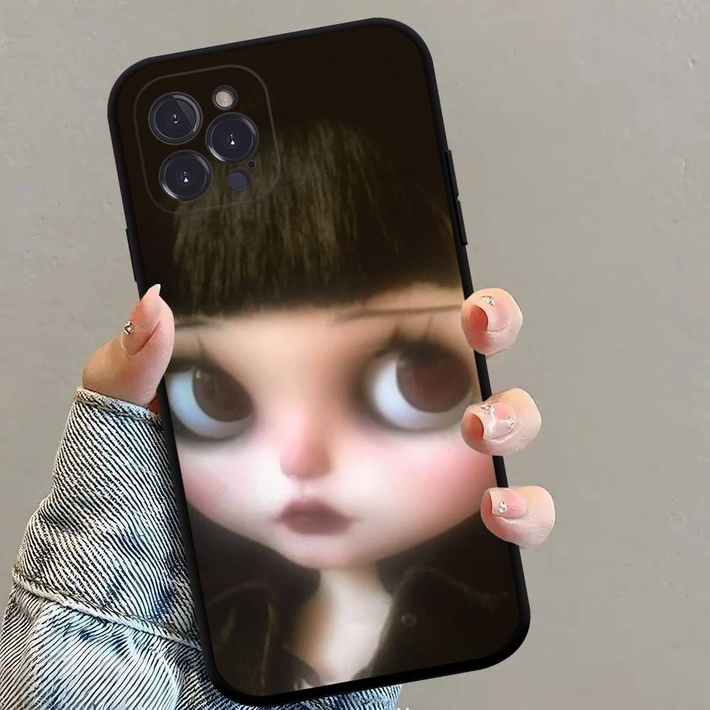 Dark Cute Girl Doll  Black Matte Phone Case For iphone 17 Air 16 15 14 13 12 11 Pro Max Plus Back Cover TPU Soft Case