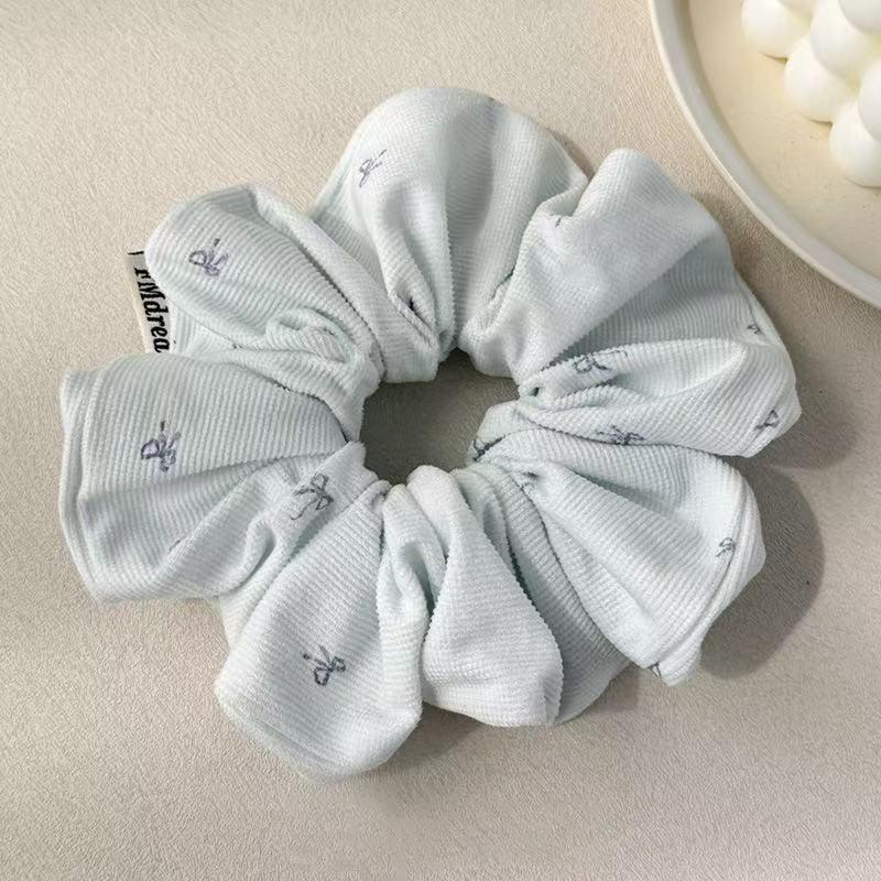 Korean Style Blue Bowknot Printed Large Elastic Hair Band,a Sweet and Fresh Hair Accessory for Women To Make Buns and Ponytail