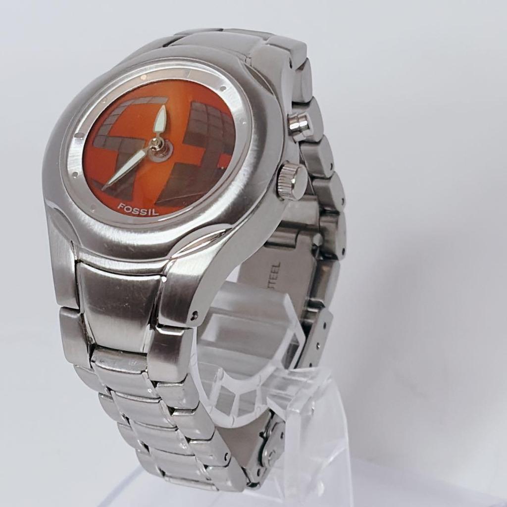 Used Rare FOSSIL BIG TIC Orange Ladies Watch Battery Replaced