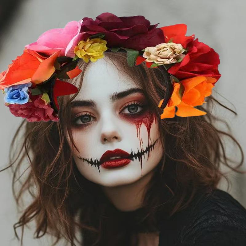 Fascia per Capelli Fiore Rosa Arcobaleno - Perfetta per Halloween, Natale e Vacanze