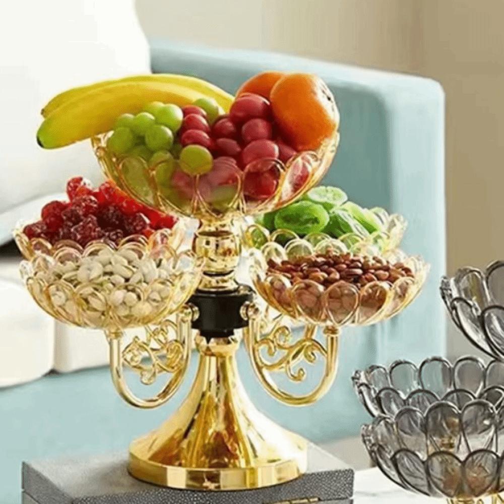 Elegant Rotating Snack Serving Tray Flower Shaped Fruit Plate Stand Home Decor