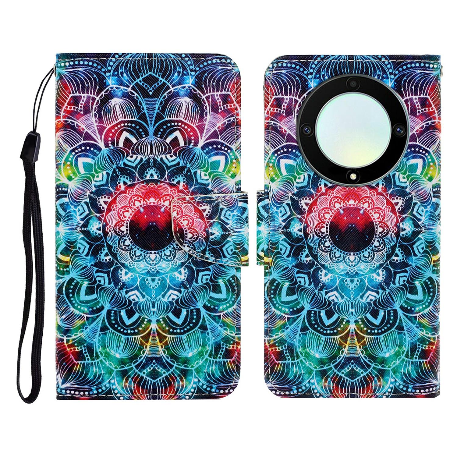 

For Honor Magic5 Lite 5G/X9a 5G Case Pattern Printing Protective Leather Folio Phone Cover with Wrist Strap Mandala