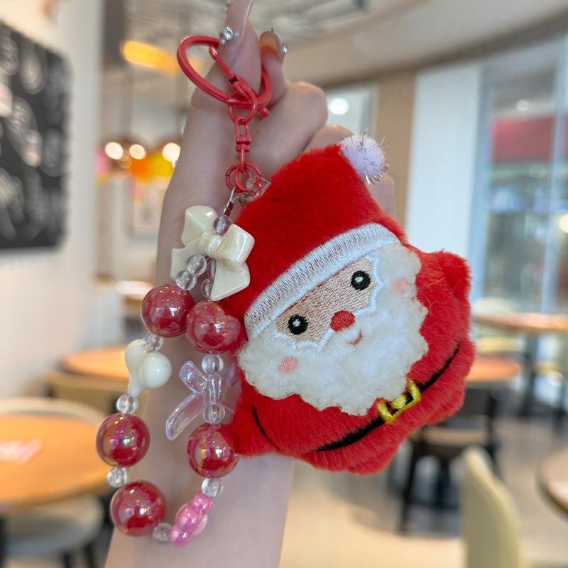 Christmas Plush Beaded Keychain Santa Claus Christmas Tree Pendant Backpack Hanging Decor