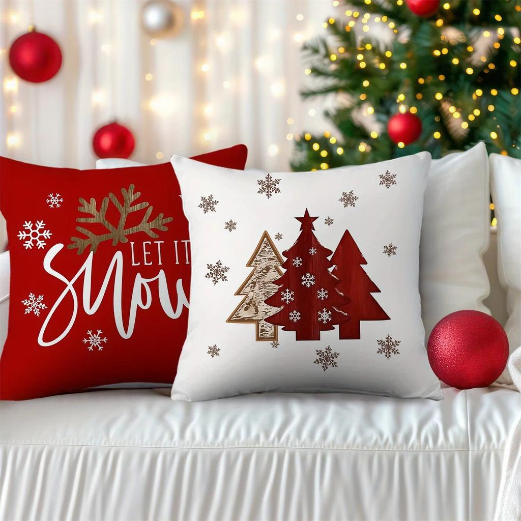Classic Christmas Festive Elements Versatile Pillow Cover Tree Snow Pattern For Home Party Daily Use