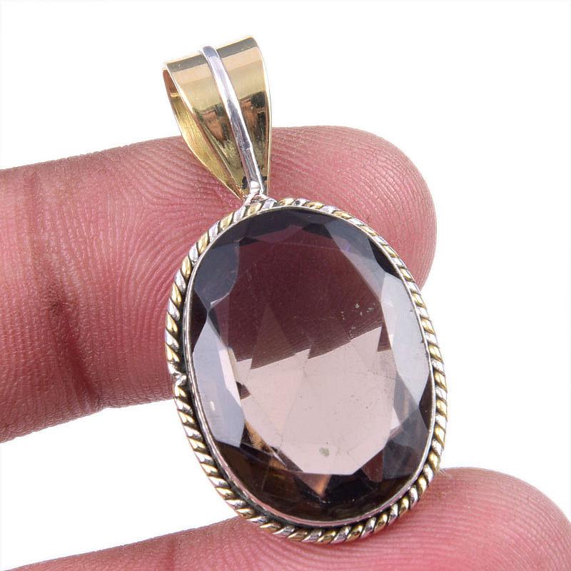 

Natural Smoky Quartz 925 Solid Sterling Silver TwoTone Gift Pendant 1.50 u8m59