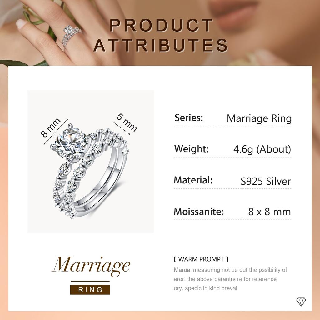 925 Sterling Silver Classic Style Moissanite Ring Sets Wedding Engagement Ring For Women Fine Jewelry Accessori