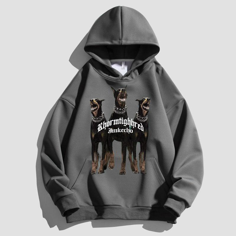 Podzimní pánské sportovní oblečení s kapucí dobrman s potiskem retro svetr mikiny s kapucí móda ležérní nošení streetwear pro pár unisex oversex oblečení