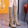 Vintage Winter Women Knee High Boots Fashion Pointed Toe High Heel Shoes Concise Long Botas De Mujer
