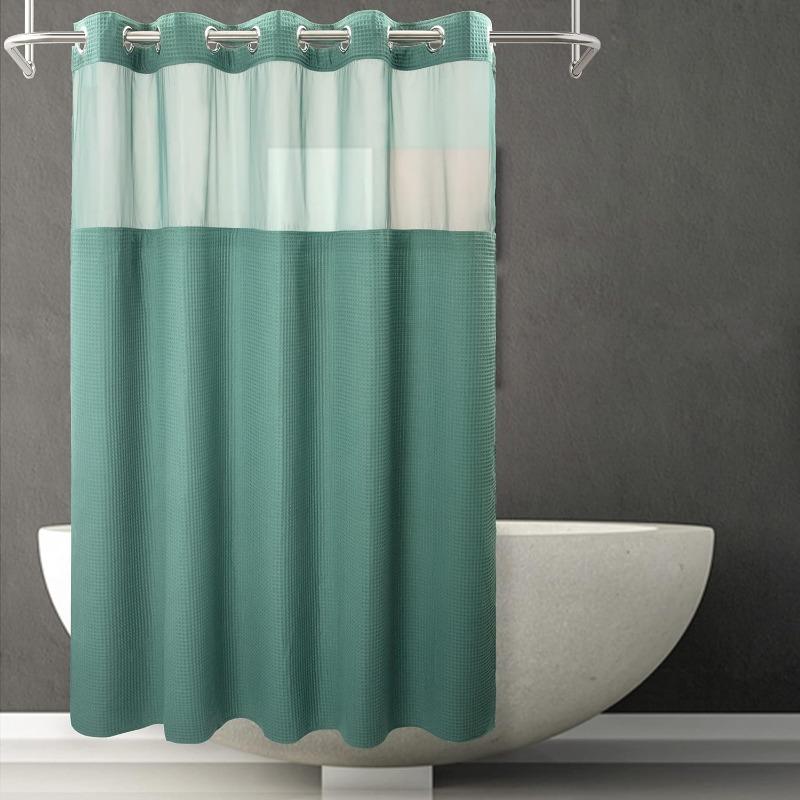 No Hooks Required Dotted Waffle Weave Shower Curtain with Snap In Liner - 71W X 74H,Hotel Grade,Spa Like Bath Curtain,Gray