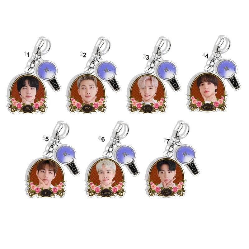 

7pcs BTS Vintage Rose Frame Acrylic Keychain, Bangtan Boys Photo Keyring with Army Bomb Charm, Kpop ARMY Fans Bag Pendant 7pcs