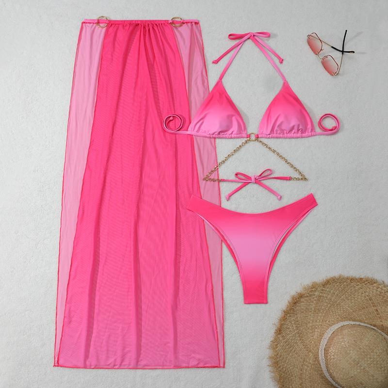 Sexy With Cover Up Gradient Halter Bikini Female Swimsuit Women Swimwear Three-pieces Bikini Set Bather Bathing Suit Swim
