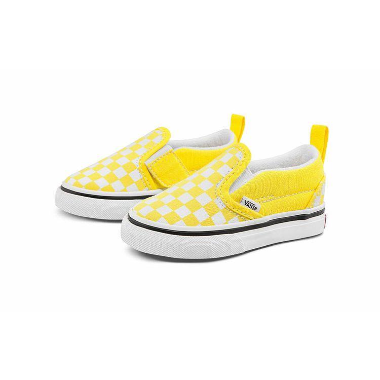 Vans Slip-On V Low Top Casual Walker Shoes Yellow White Checkerboard Baby sneaker VN000UBSABP