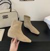 Brown Short Boots Women's Inner Height Increase Zipper Square Head Versatile 2025 New Autumn and Winter Korean Version Suede Thin Boots