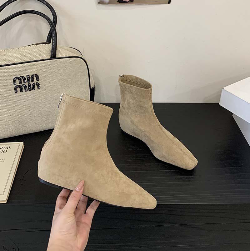 Brown Short Boots Women's Inner Height Increase Zipper Square Head Versatile 2025 New Autumn and Winter Korean Version Suede Thin Boots