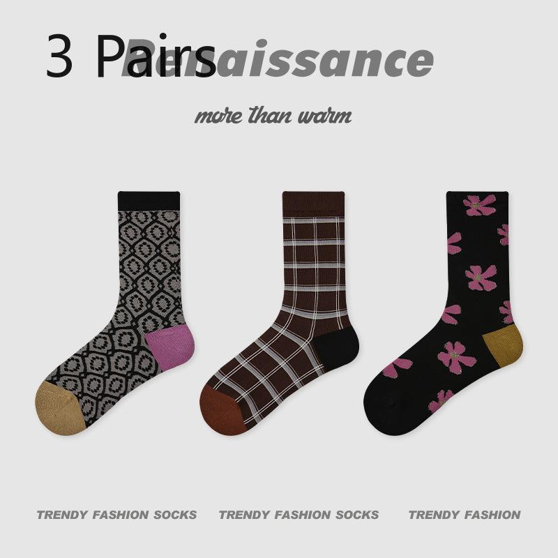 3 Pairs of Female Autumn Butterfly Flower Small Design Sense In The Tube Socks